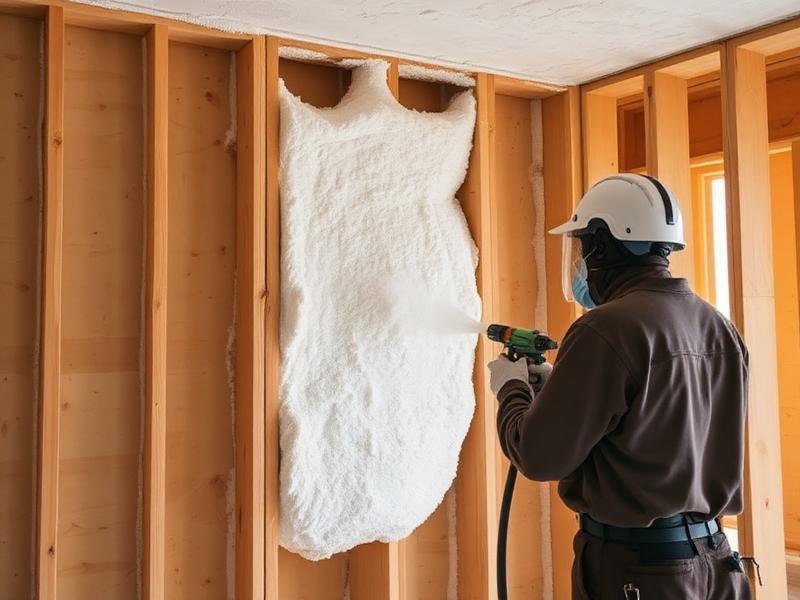 BST technician applying spray foam insulation to interior wall studs